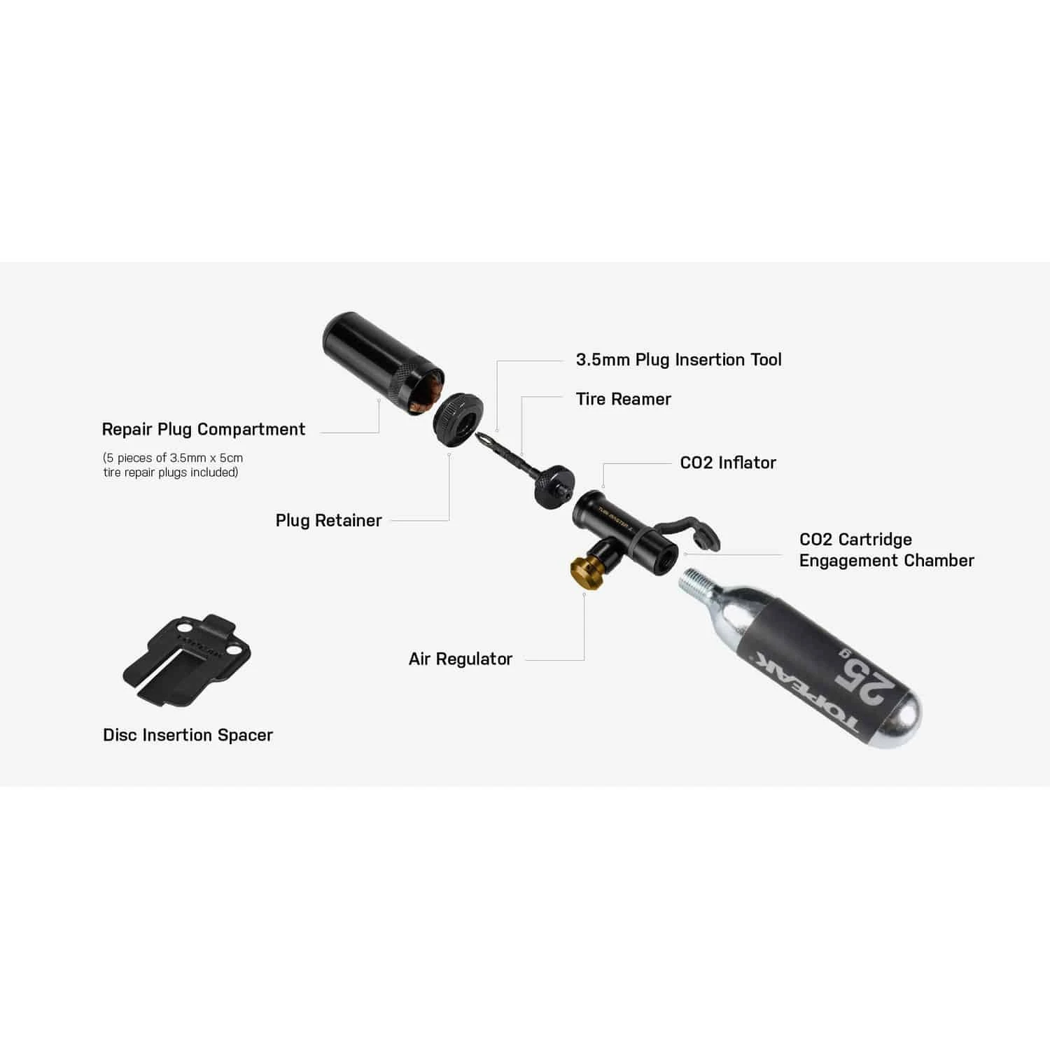 Topeak Tubi Master X Kartuschenpumpe Inkl. Tubeless-Reparaturset & CO2-Kartusche 5 Topeak Tubi Master X Kartuschenpumpe Inkl. Tubeless-Reparaturset & CO2-Kartusche – Bild 3